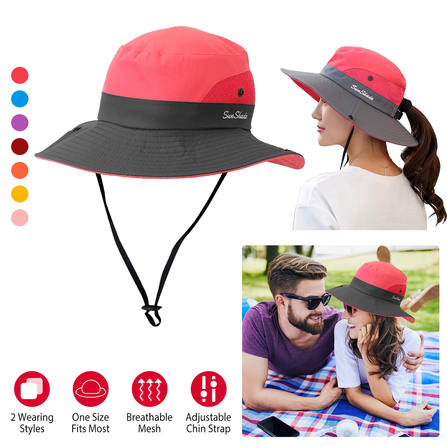 Women's Summer Sun Bucket Hat with Chin Strap