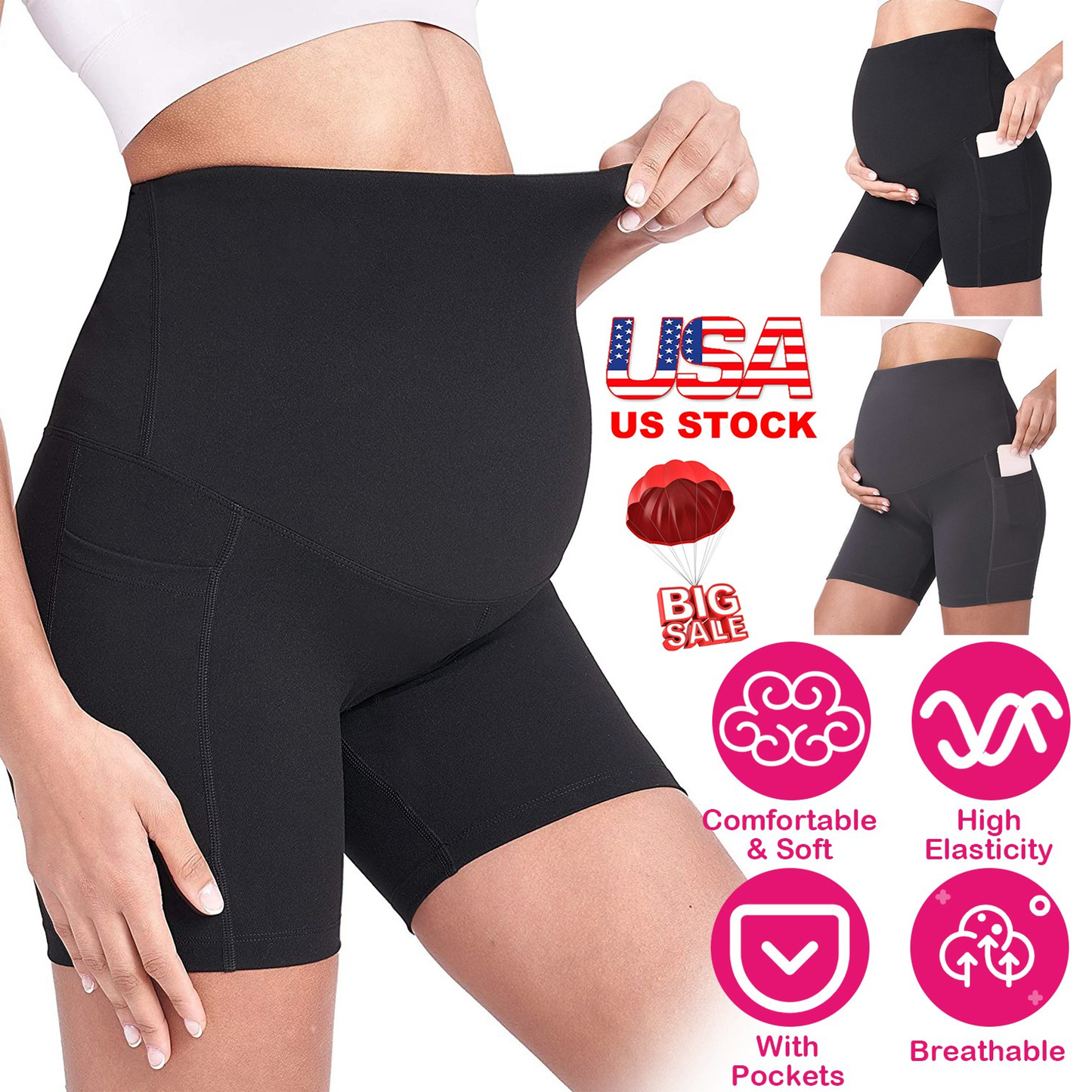 Maternity Yoga Shorts with Side Pockets
