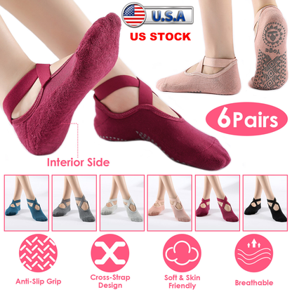 Women's Non-Slip Yoga Socks, 6 Pairs