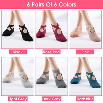 Women's Non-Slip Yoga Socks, 6 Pairs