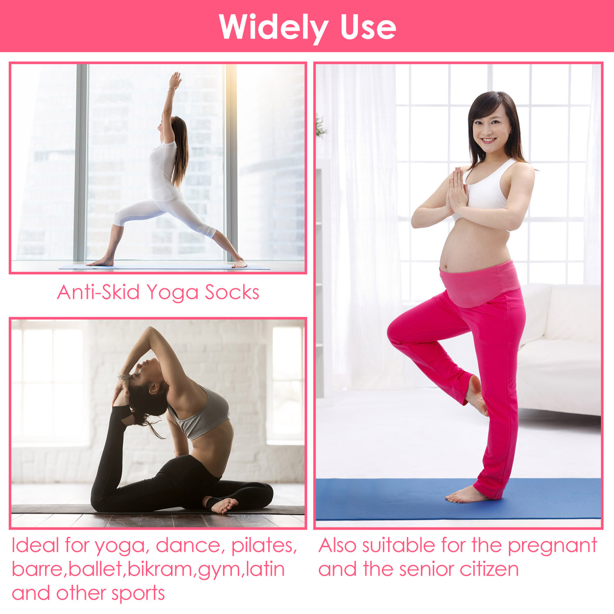 Women's Non-Slip Yoga Socks, 6 Pairs
