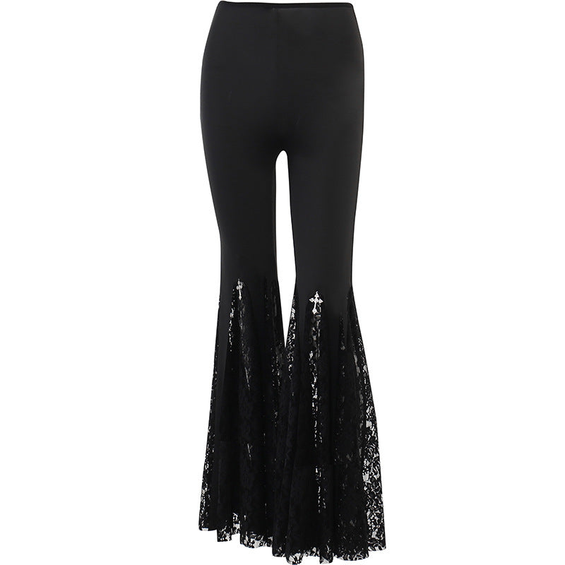 Women's High-Waisted Lace Splicing Butt-Lifting Boot-Cut Pants