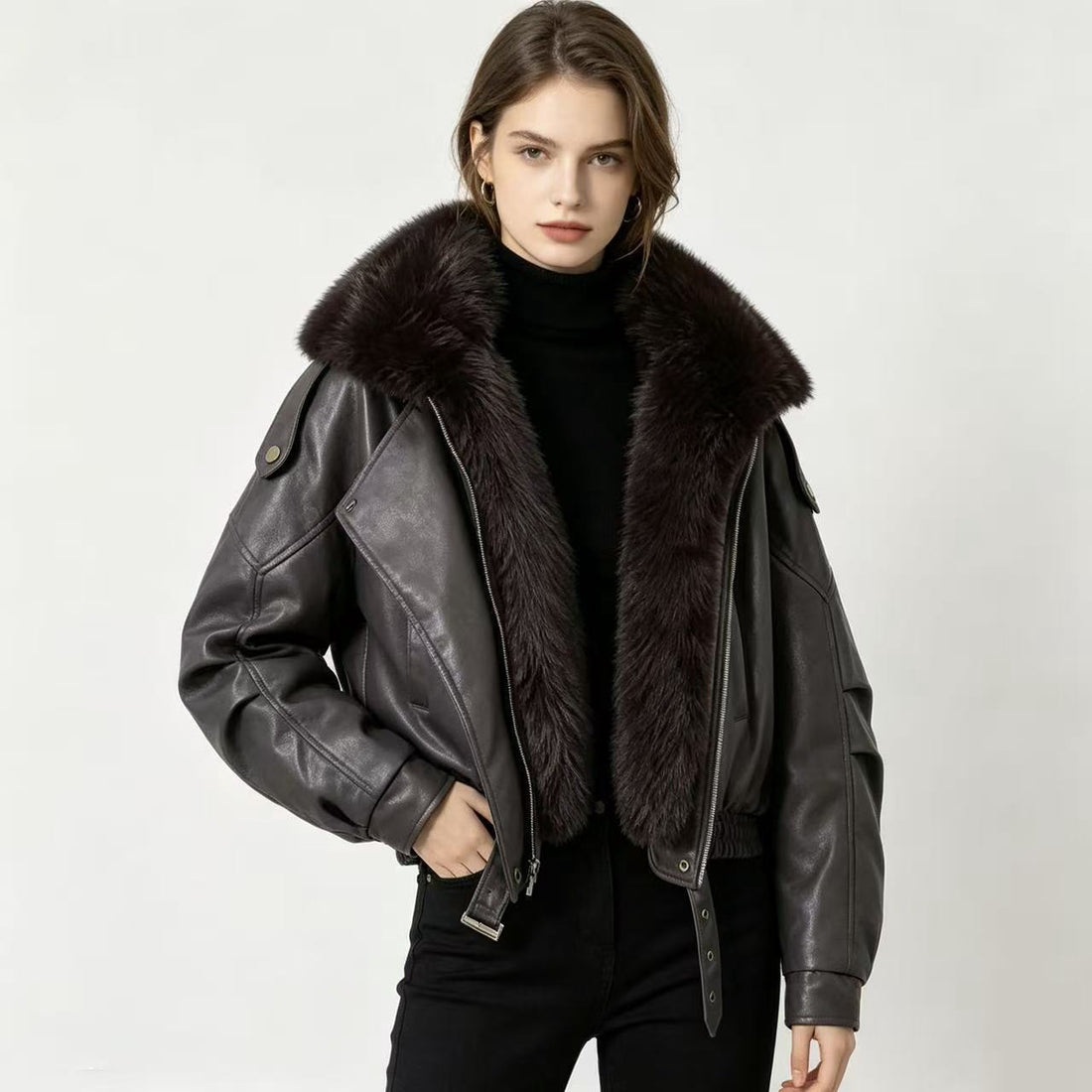 Women's Thickened Cotton Coat with Removable Fur Collar