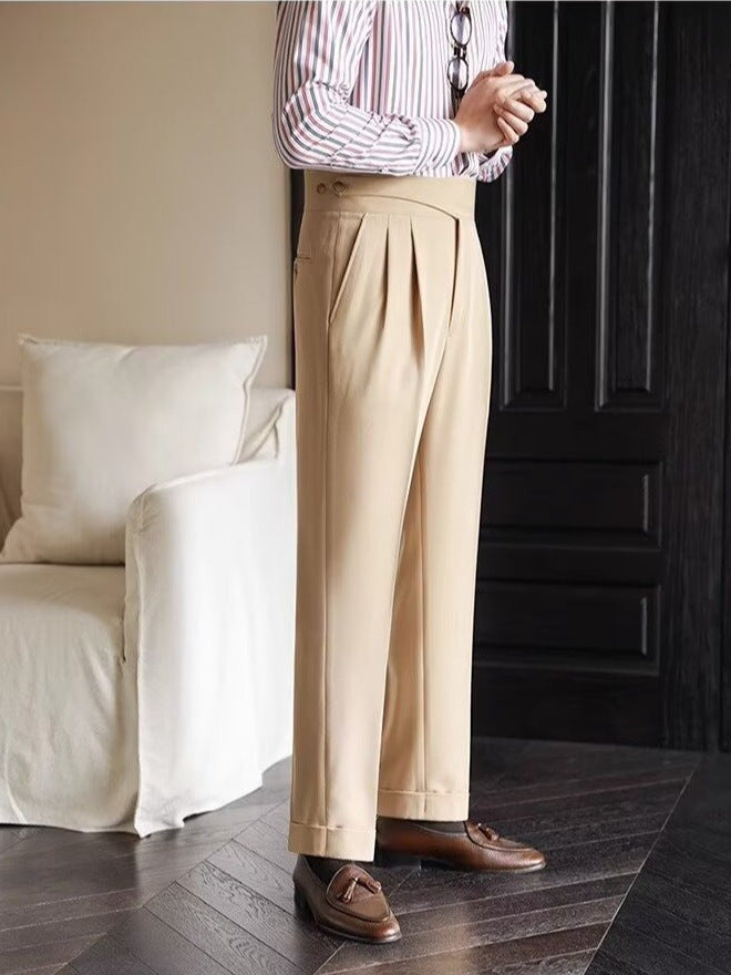 High-Waisted Mens Business Casual Trousers
