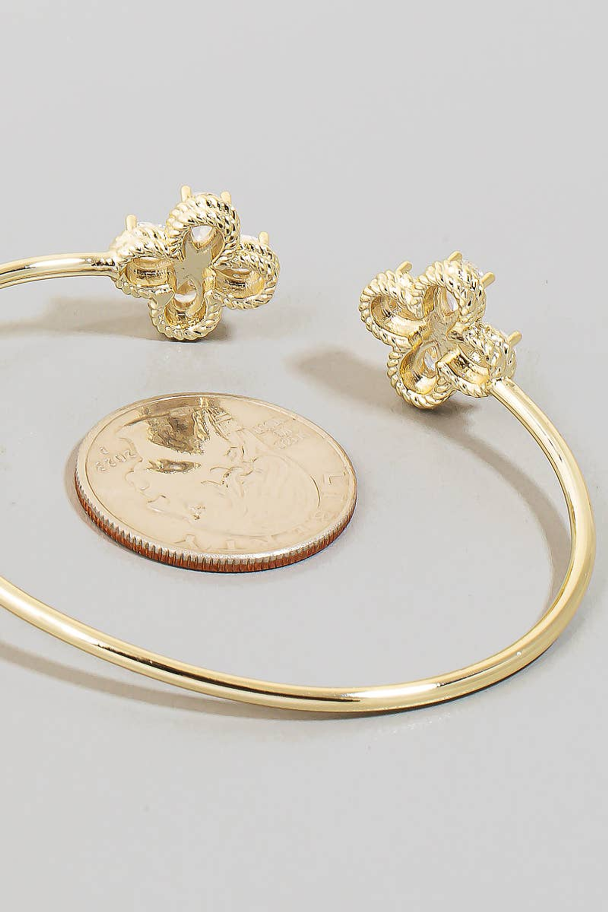 Gold Dipped Double CZ Halo Clover Cuff Bracelet