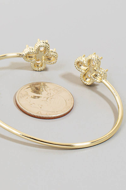 Gold Dipped Double CZ Halo Clover Cuff Bracelet