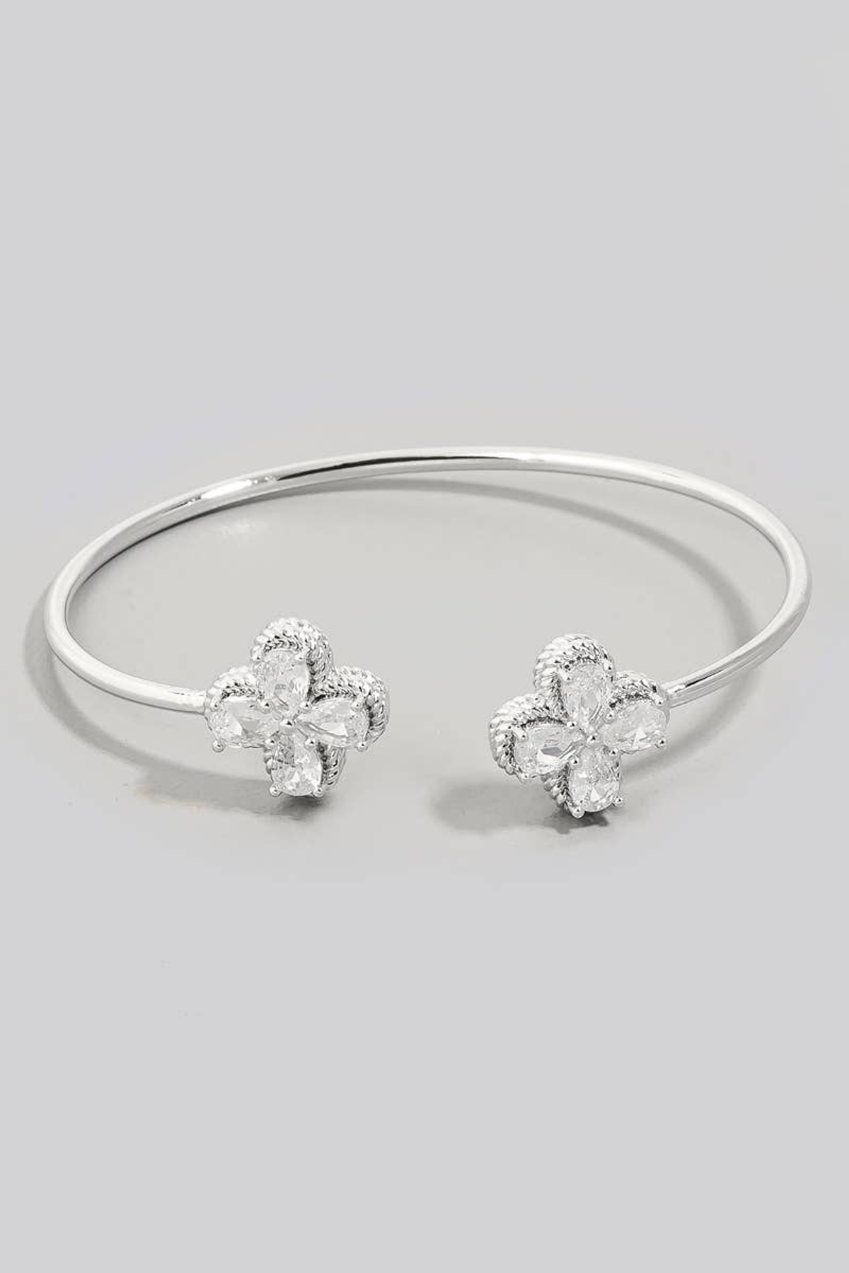 Gold Dipped Double CZ Halo Clover Cuff Bracelet