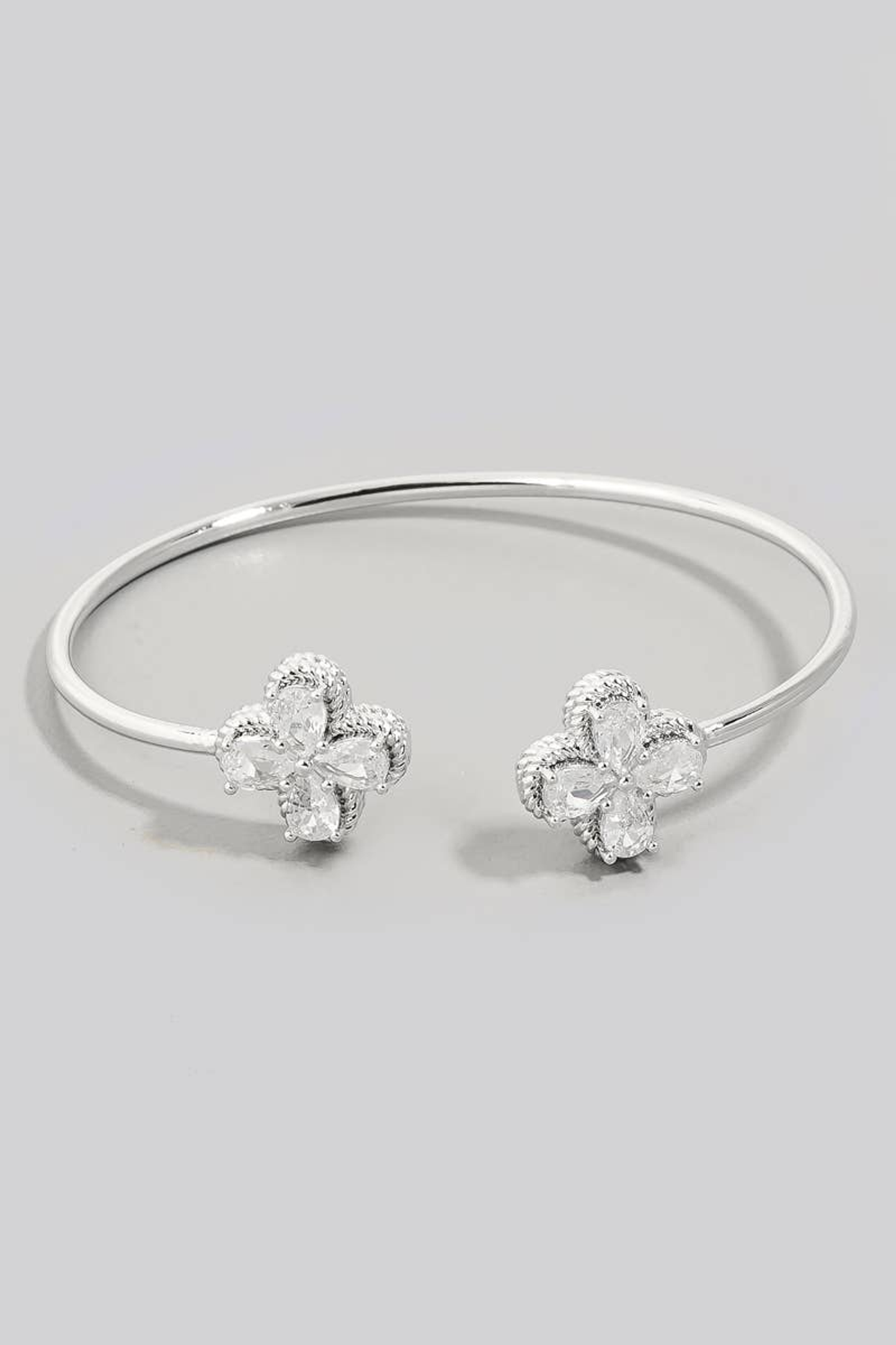 Gold Dipped Double CZ Halo Clover Cuff Bracelet
