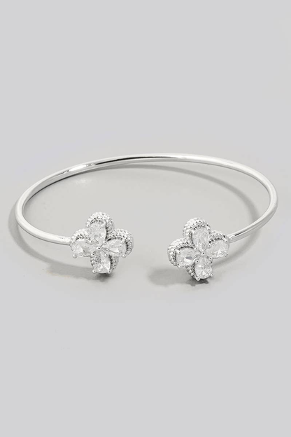Gold Dipped Double CZ Halo Clover Cuff Bracelet
