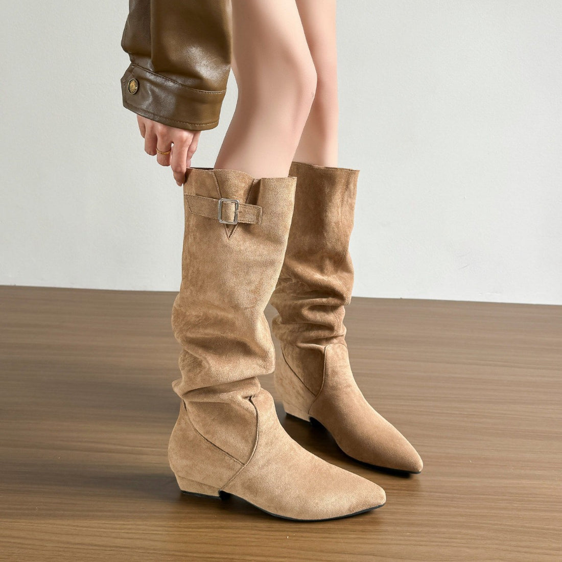 Women Retro Suede Chunky Heel Over Knee High Boots