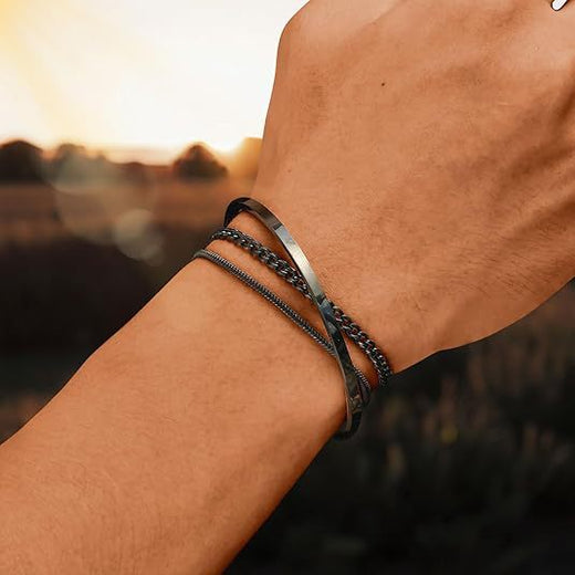 Layered Geometric Stainless Steel Bracelet Set product image 1