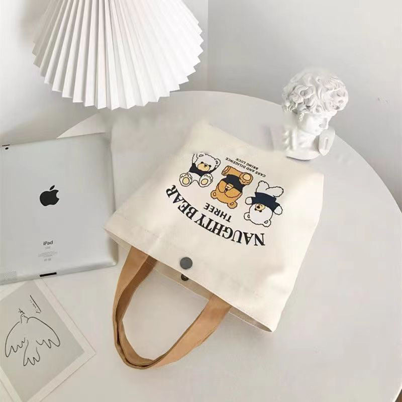 Bear Print Canvas Handbag