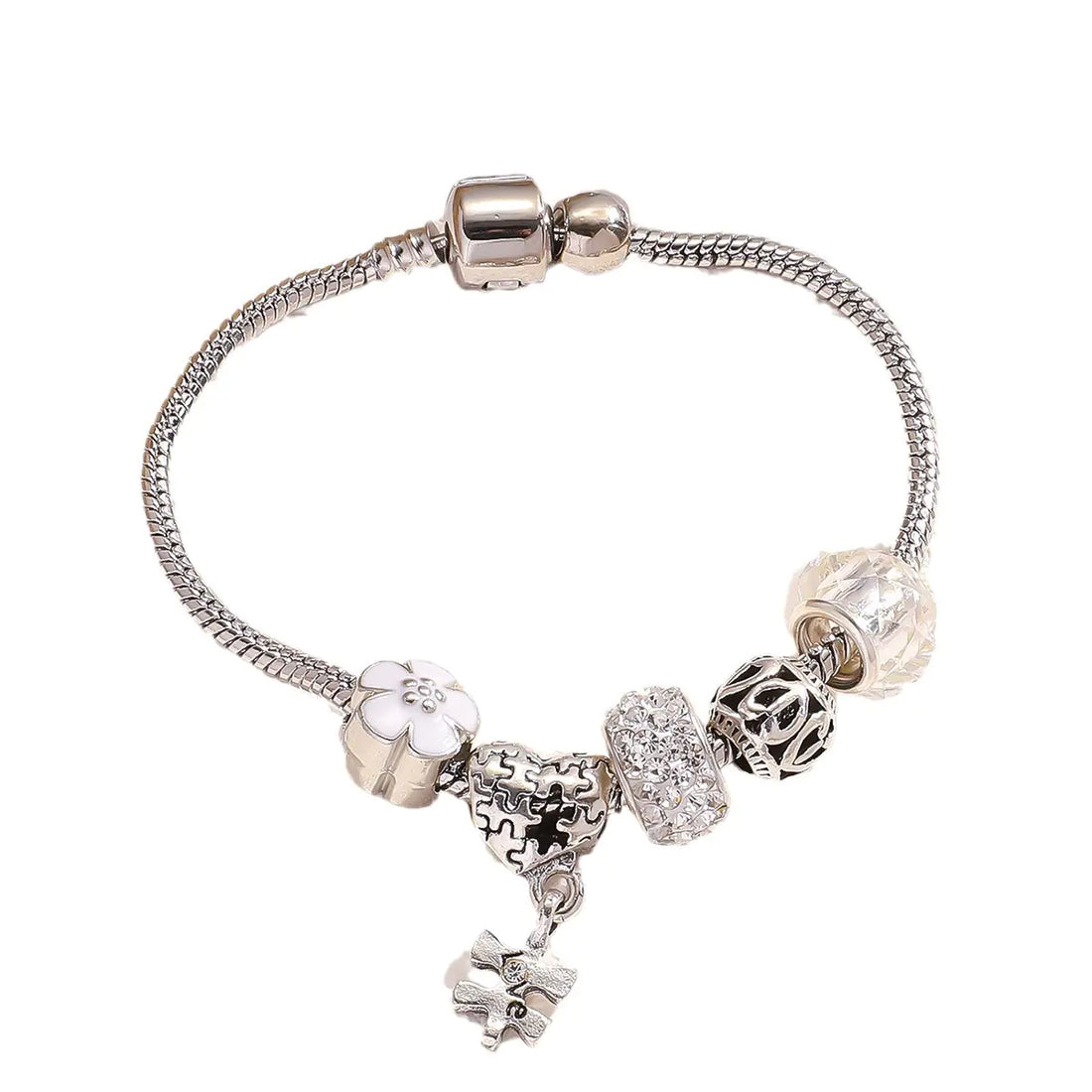 Heart Charm Bracelet — Electroplated Silver-Tone Layering Bracelet - Image 2
