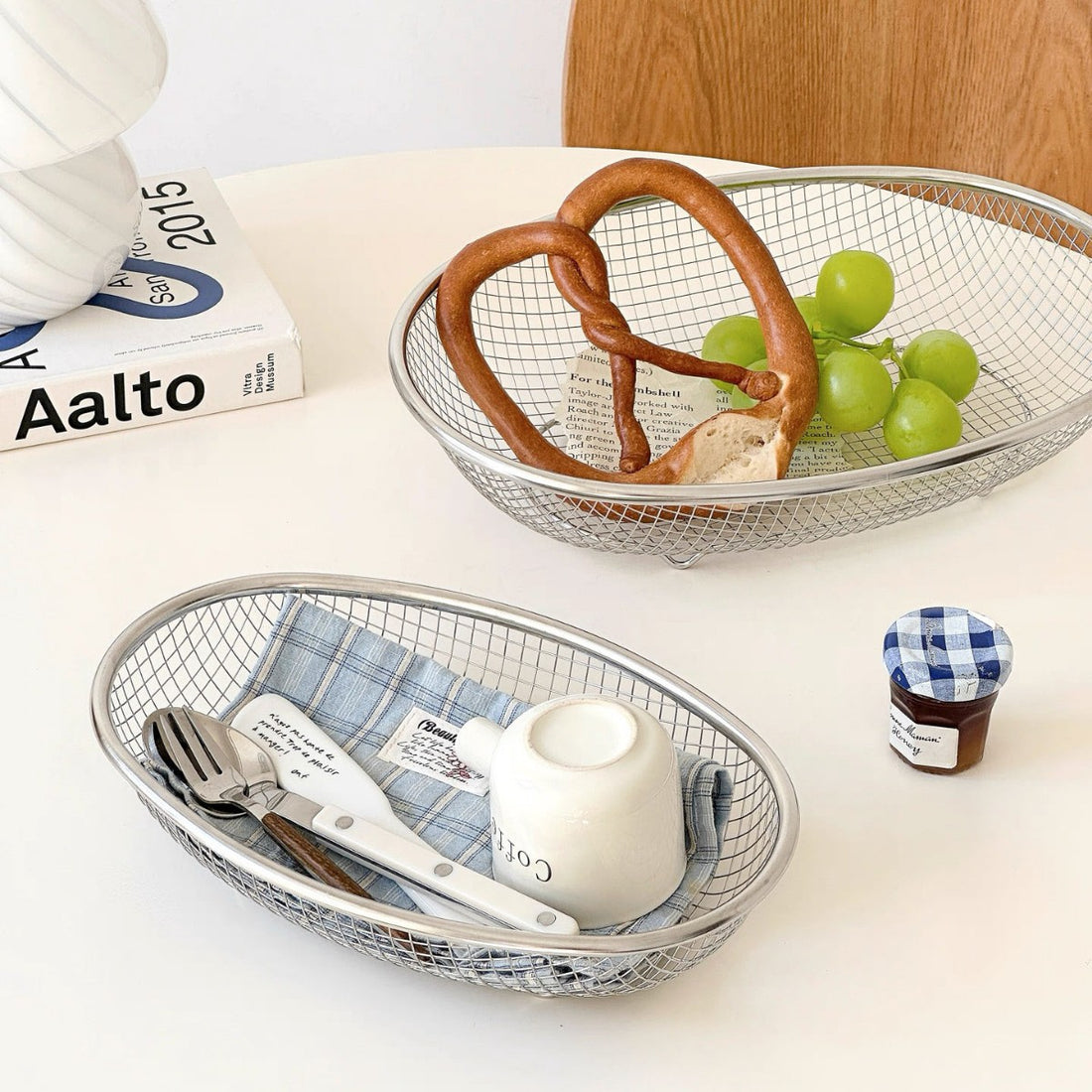 Hollow Stainless Steel Oval Draining Storage Basket