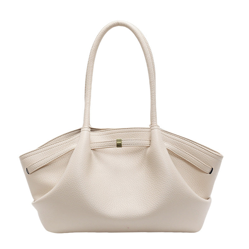 Women's Solid Color PU Tote Bag Casual Versatile Shoulder Handbag with Magnetic Buckle
