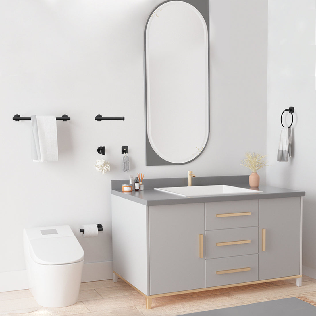 9 Pieces Bathroom Hardware Set Wall Mounted Towel Bar
