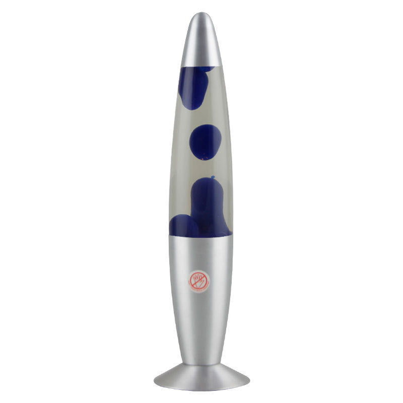 Blue wax motion lamp with a silver base