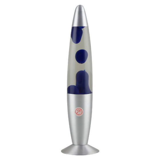 Blue wax motion lamp with a silver base