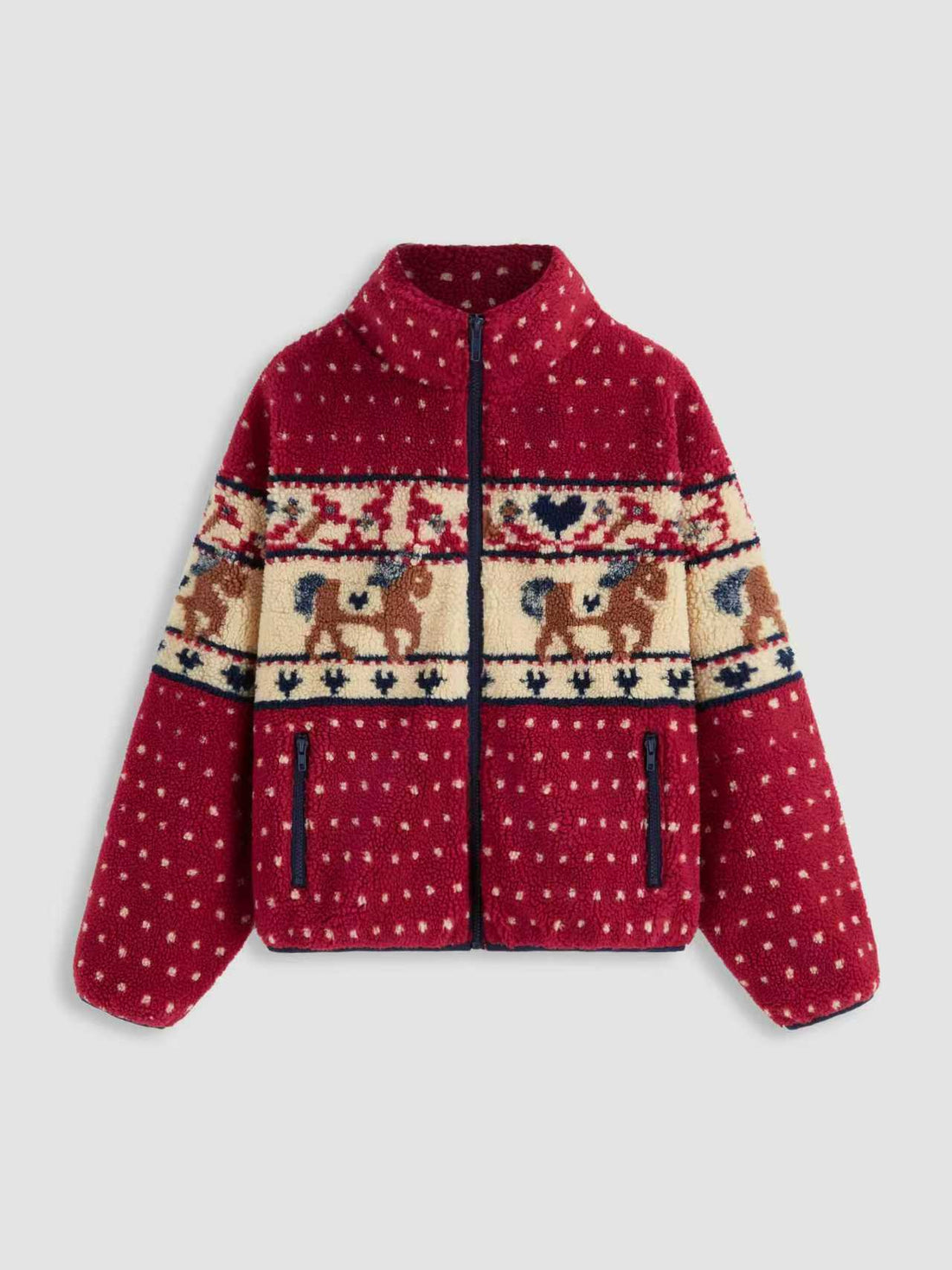 Women's Christmas Snowflake Moose Zipper Long-Sleeve Woolen Coat