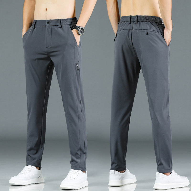 Men's Ice Silk Elastic Waist Straight-Leg Casual Pants