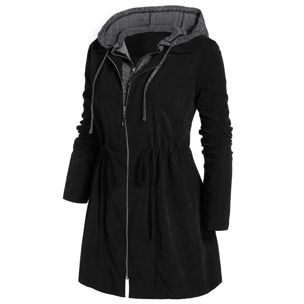 Women's long hooded trench coat with double zipper front, photo 4