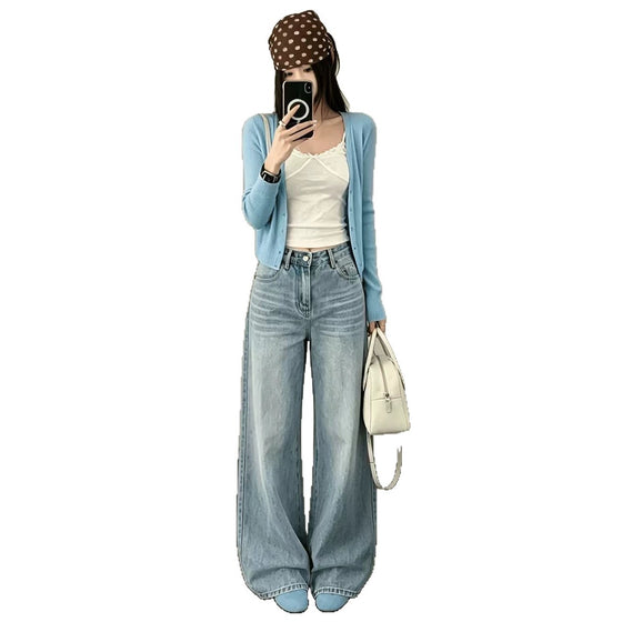 Women's American Retro High-Waisted Loose Wide-Leg Denim Jeans