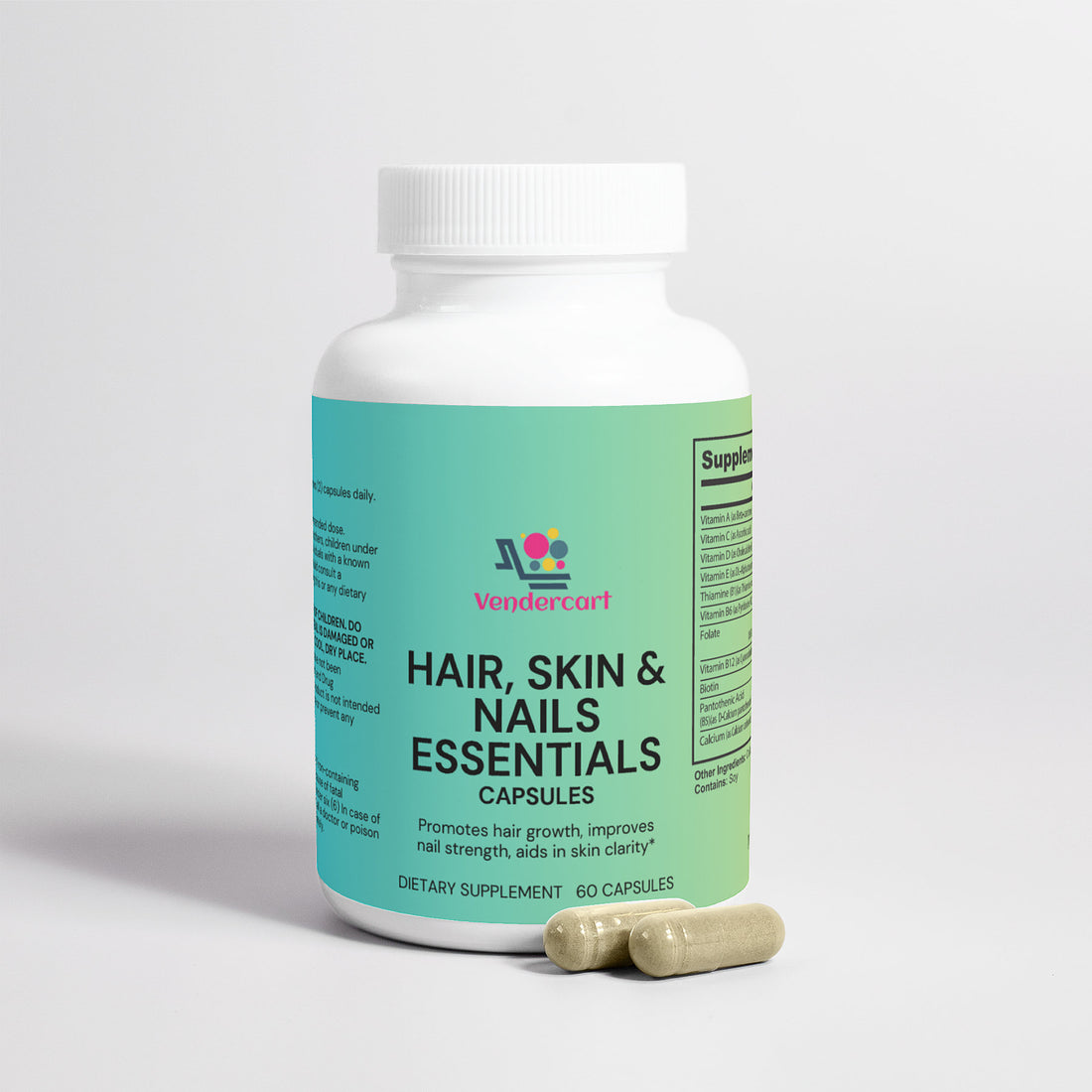 Bottle of hair skin and nails vitamins for daily beauty routine