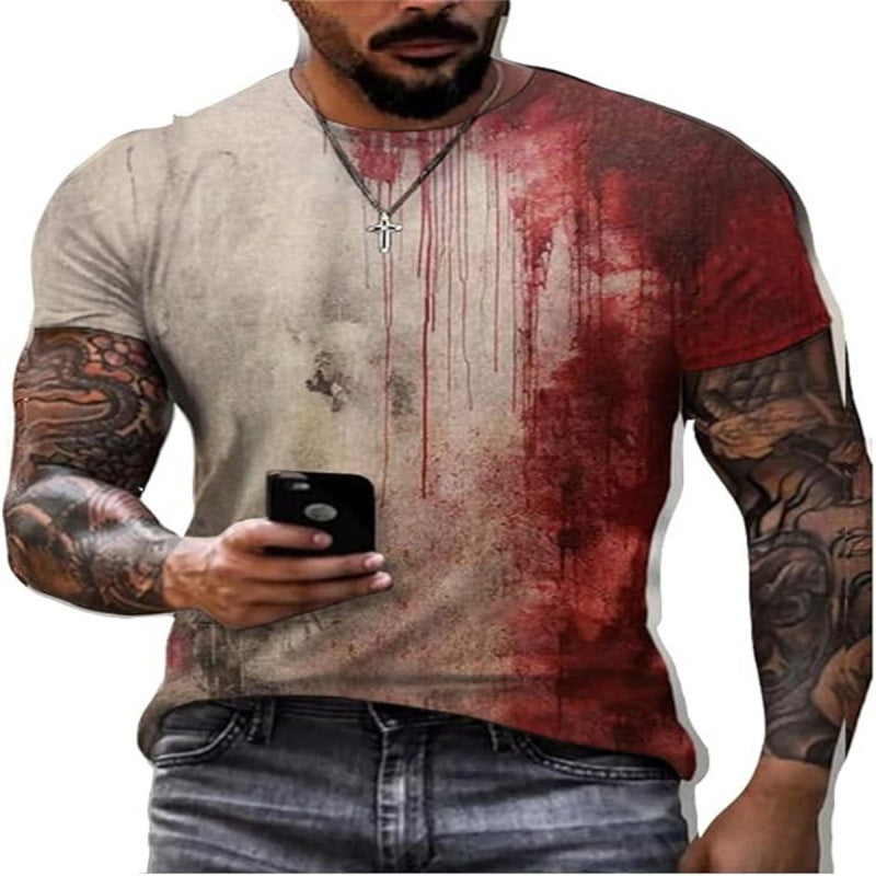 Mens 3D Digital Print Short Sleeve T Shirt Summer Casual Streetwear