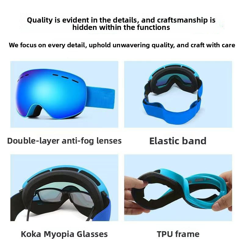 Double-Layer Spherical Ski Goggles with Myopia Insert Windproof Protection