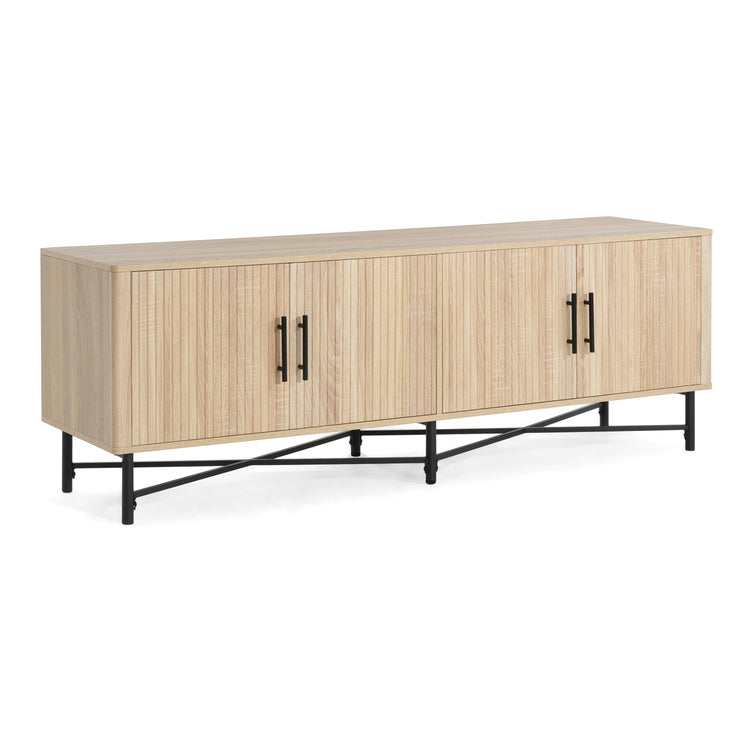 4-Door TV Cabinet with Adjustable Shelves Natural Finish