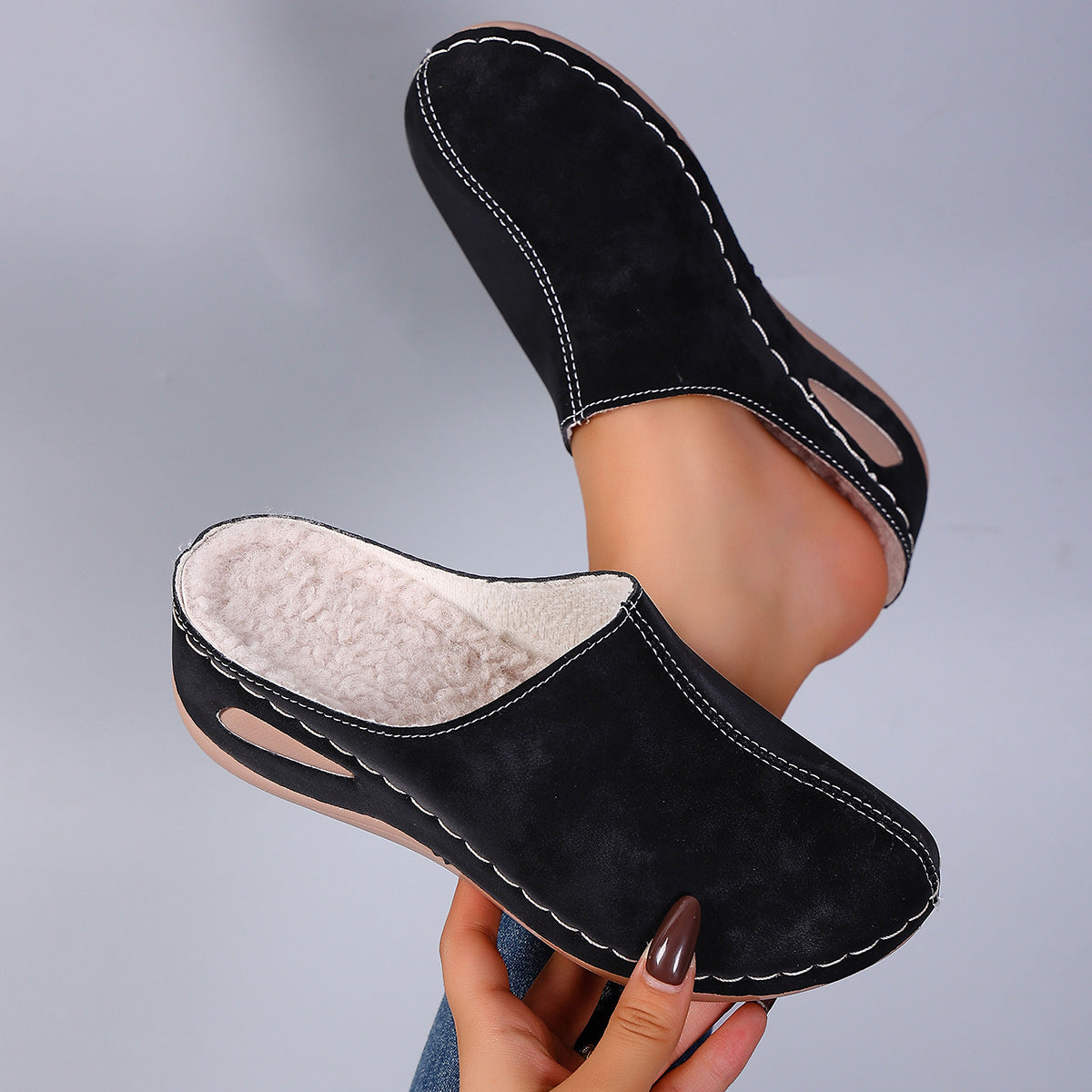Womens Plush Wedge Slippers