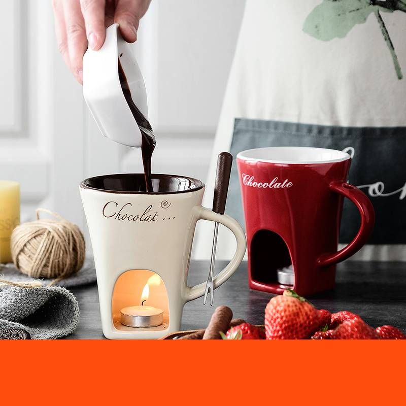 Chocolate Fondue Mug with Tealight Warmer – Ceramic Melting Pot Mug
