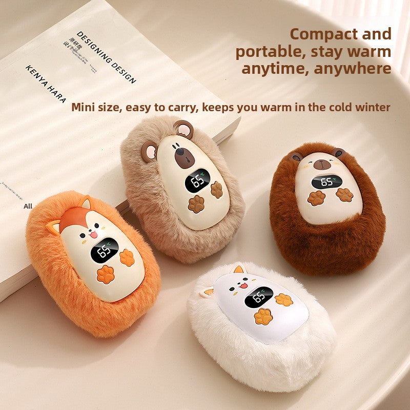 Plush Rechargeable Hand Warmer with Digital Display and Portable Design