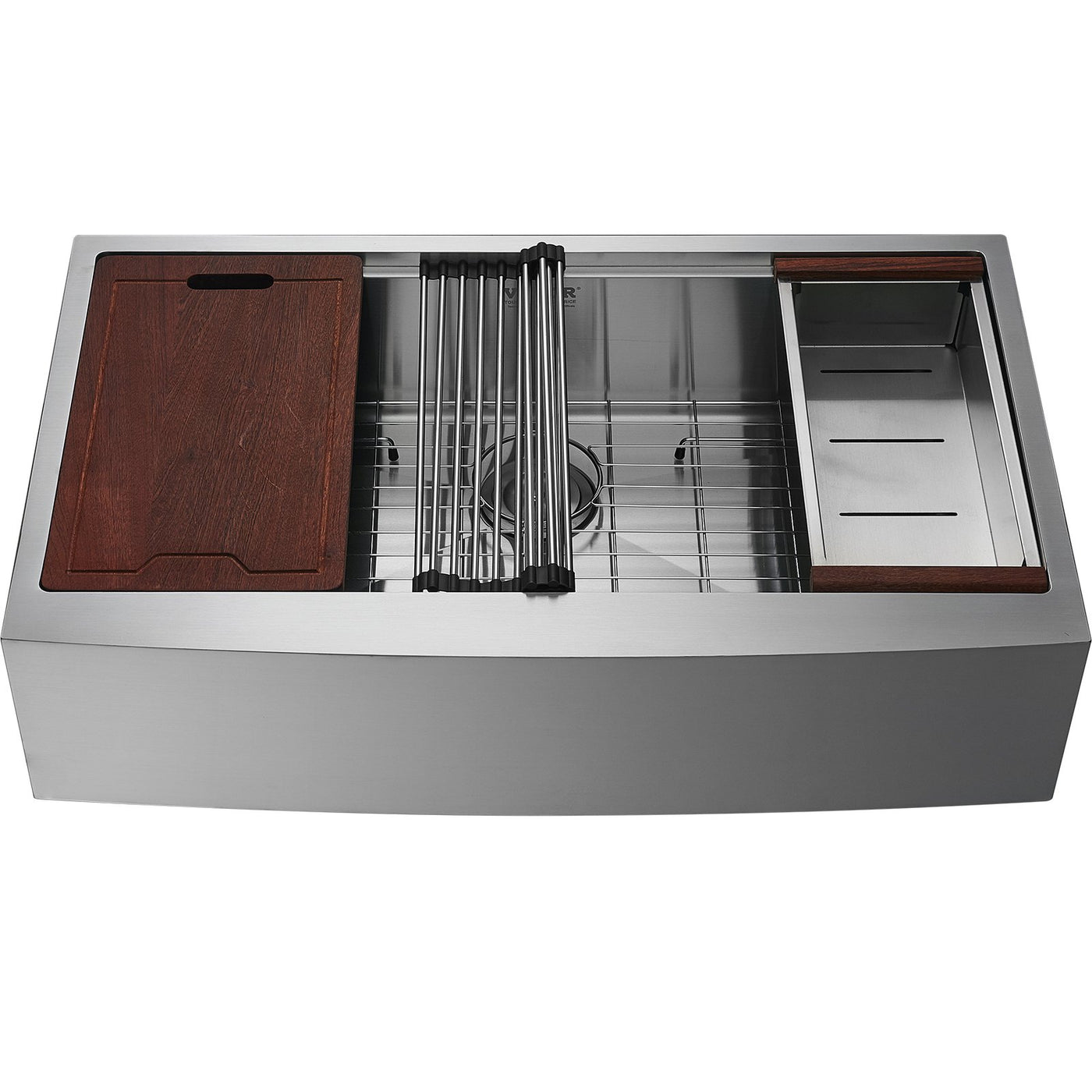 36 inch stainless steel farmhouse workstation sink front view