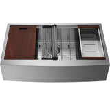 36 inch stainless steel farmhouse workstation sink front view