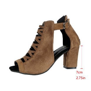 Womens Suede Peep Toe Sandals with Back Zipper