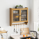 Wall-mounted glass cabinet with interior shelves visible