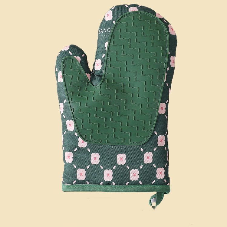 Green cotton oven mitt pair set