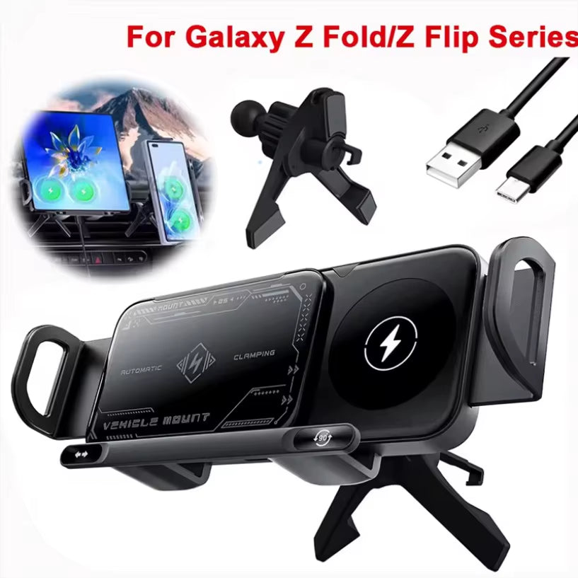 Wireless car charger mount holding a phone