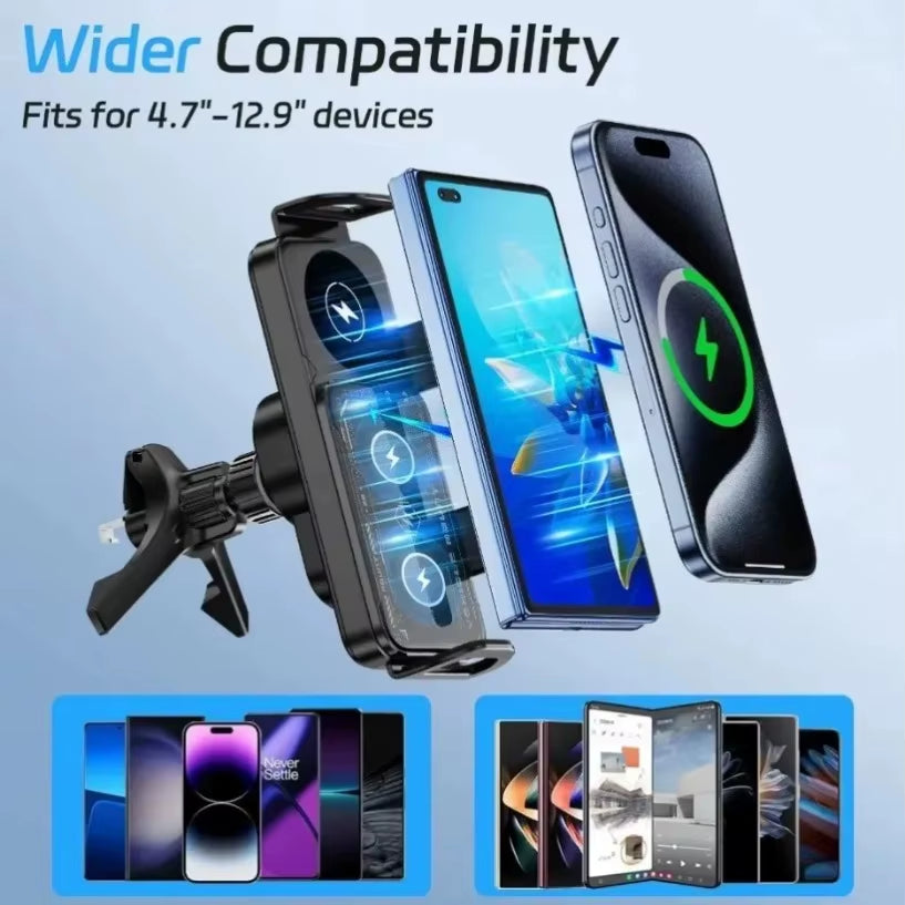 360 degree wireless car charger mount on dashboard
