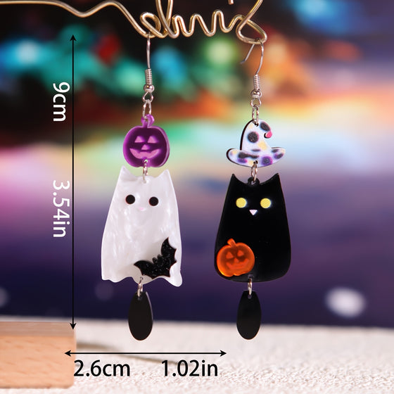 Halloween Acrylic Earrings Ghost Pumpkin Bat Design