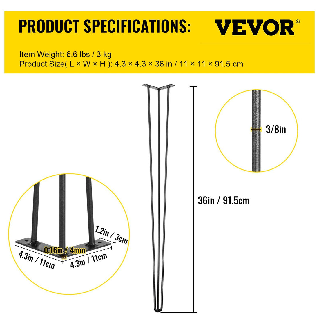 36 Inch Hairpin Table Legs Set of 4 7
