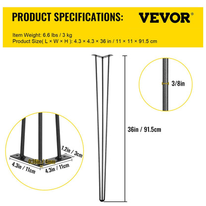 36 Inch Hairpin Table Legs Set of 4 7