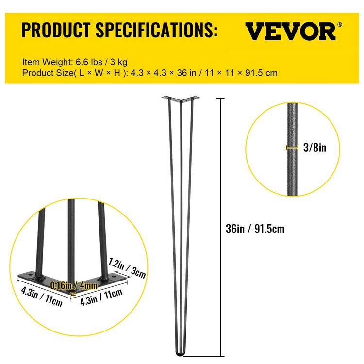 36 Inch Hairpin Table Legs Set of 4 7