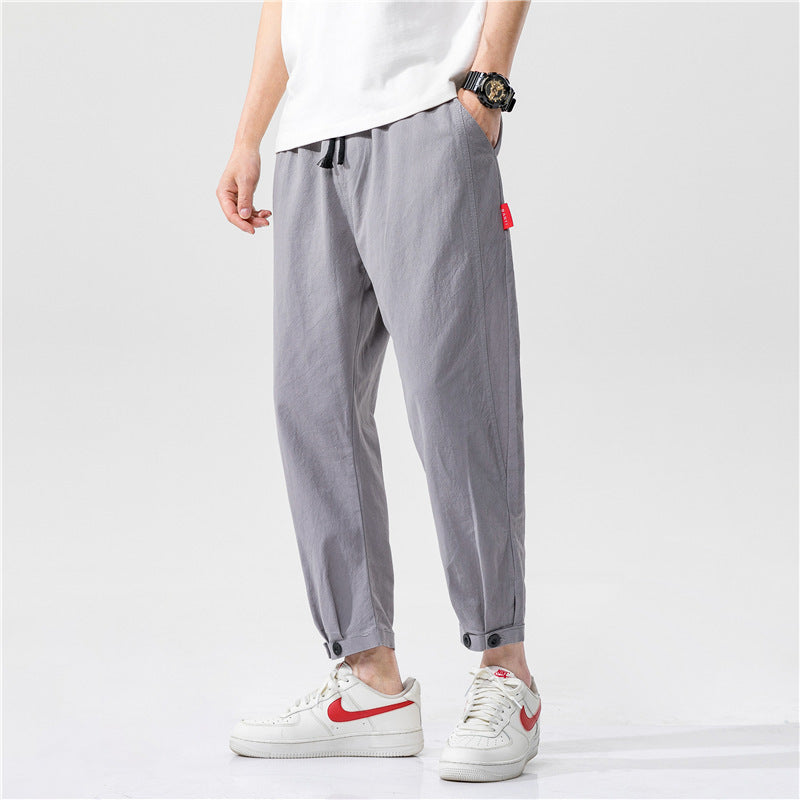 Men's Cotton Linen Blend Straight-Leg Casual Trousers