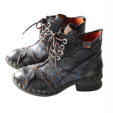 Washed leather Oxford women's boots