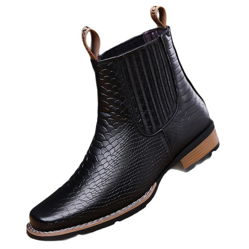Retro Crocodile Texture Men's Chelsea Boots