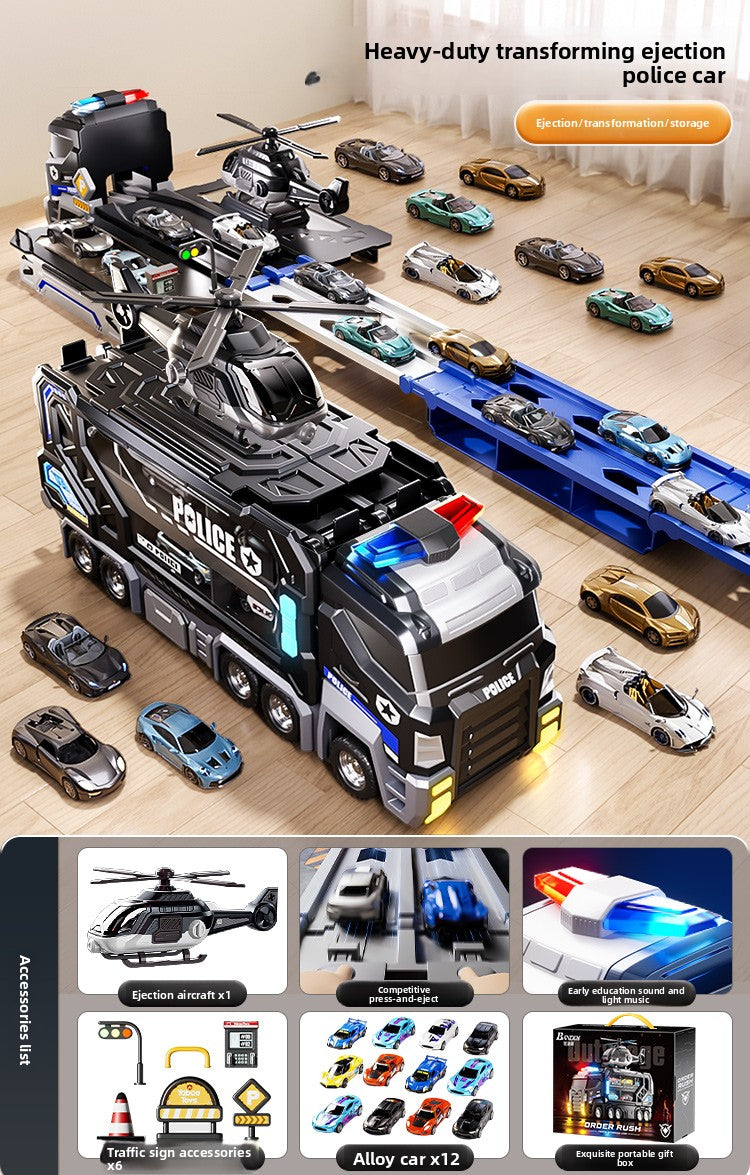 Transforming Police Car Toy with Track and Ejection Features