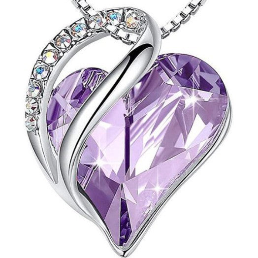 Women's Heart-Shaped Multi-Layered Geometric Pendant Necklace with Synthetic Birthstone