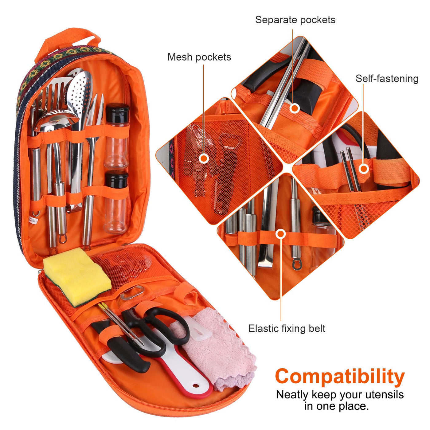 Camping cooking utensil kit peeler and small tools